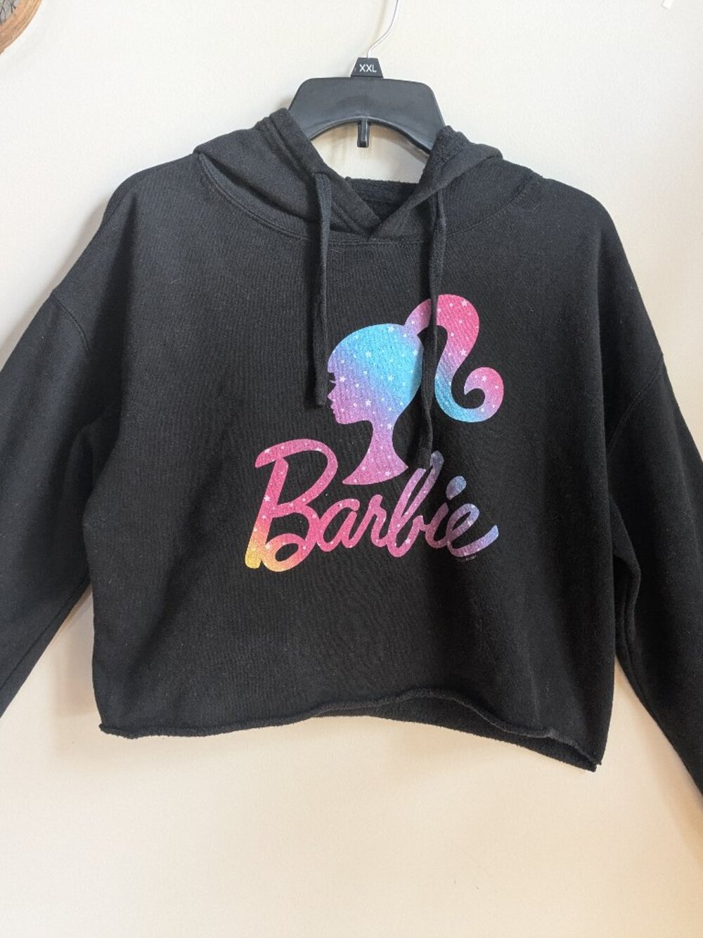 lane seven barbie logo black cropped hoodie size medium #394